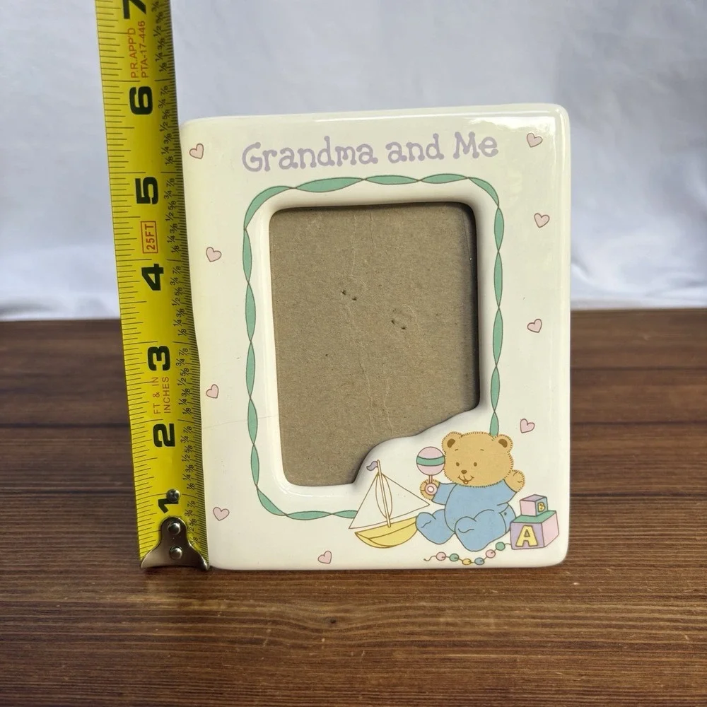 Vintage Russ Grandma and Me Ceramic Photo Picture Frame Teddy Bear Hearts